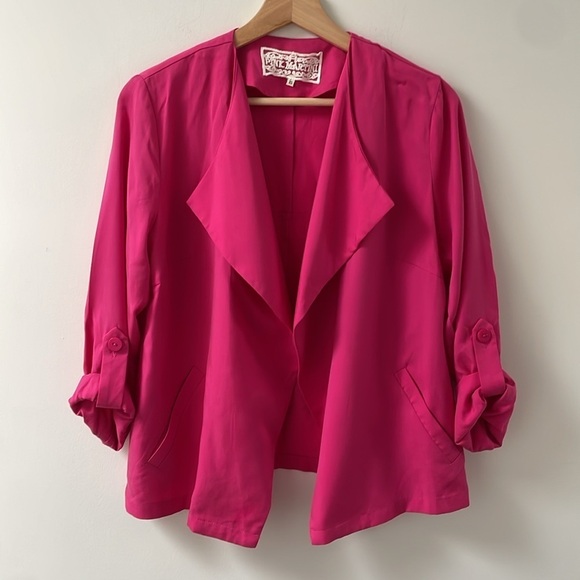 Pink Martini Melody Jacket blazer oversized hot pink tencel 3/4sleeves size XS - Picture 3 of 10